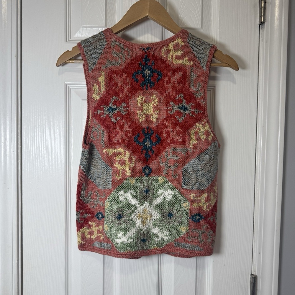 Vintage Handmade Artisan Wear Sweater Vest Womens Large Multicolor Knit - Picture 3 of 3